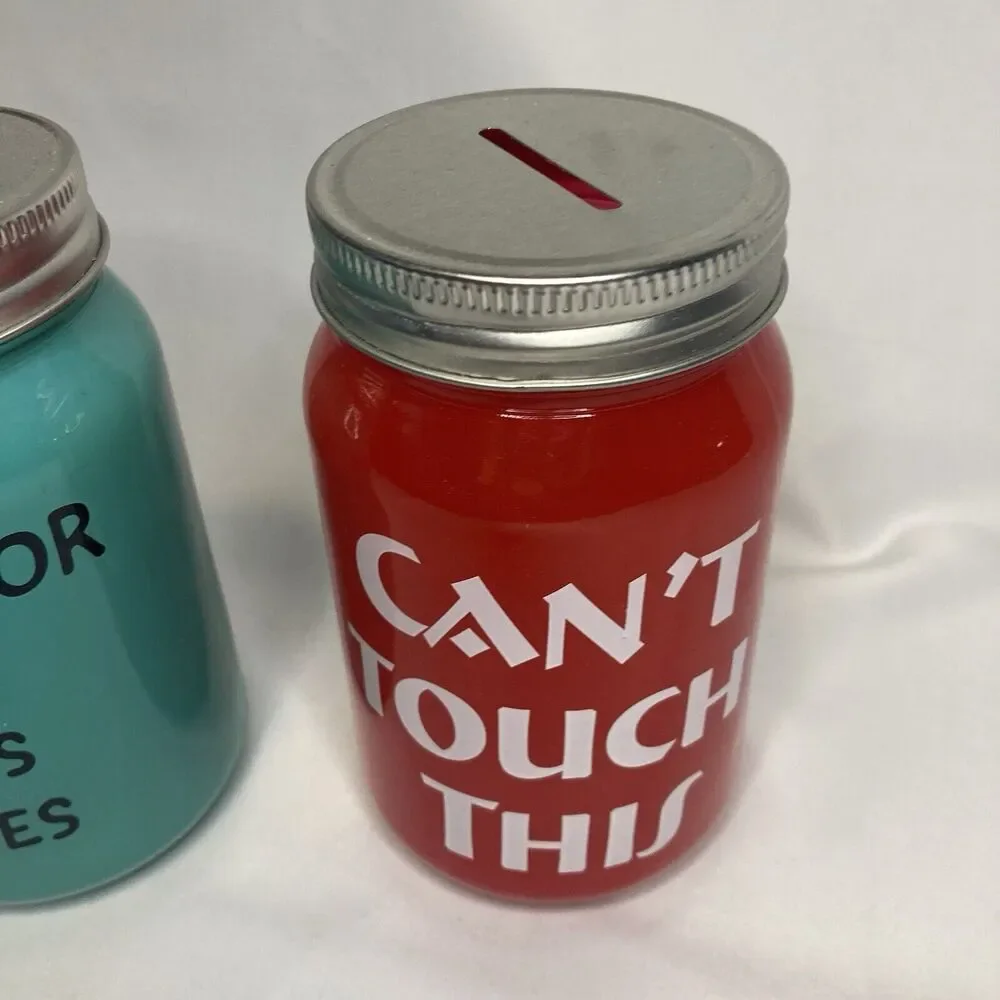 New Piggy Bank Coin Savings Glass Jar Slotted Lid Money Funds Novelty Set Of 3